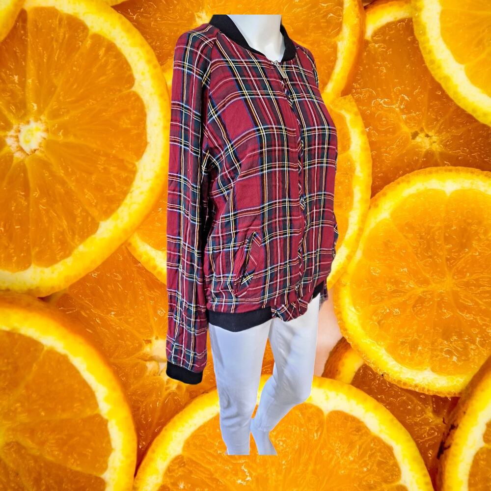 Sanctuary Los Angeles Plaid Full Zip Lined Lightweight Jacket Size Large